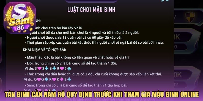 Tân binh cần nắm rõ quy định trước khi tham gia Mậu Binh online