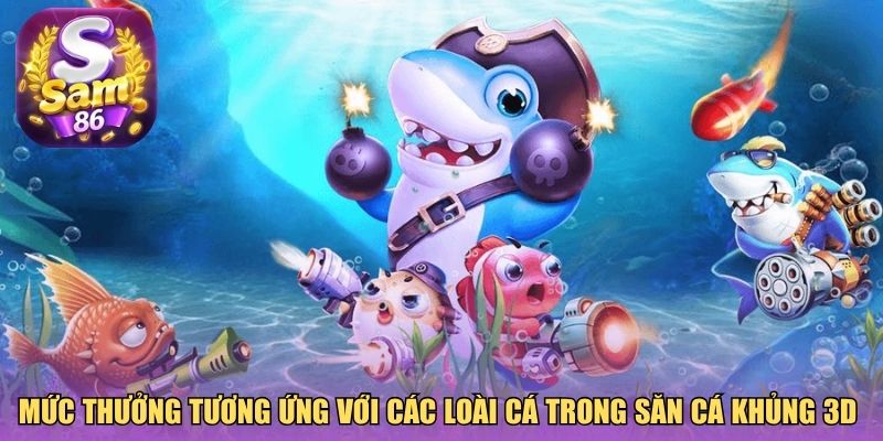 Mức thưởng tương ứng với các loài cá trong săn cá khủng 3D 